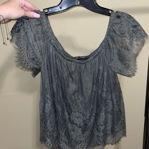 American Eagle Off The Shoulder Lace Tee Shirt, Size XS